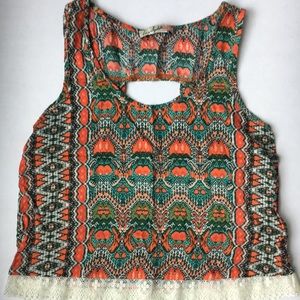 Orange and green crop top with lace bottom